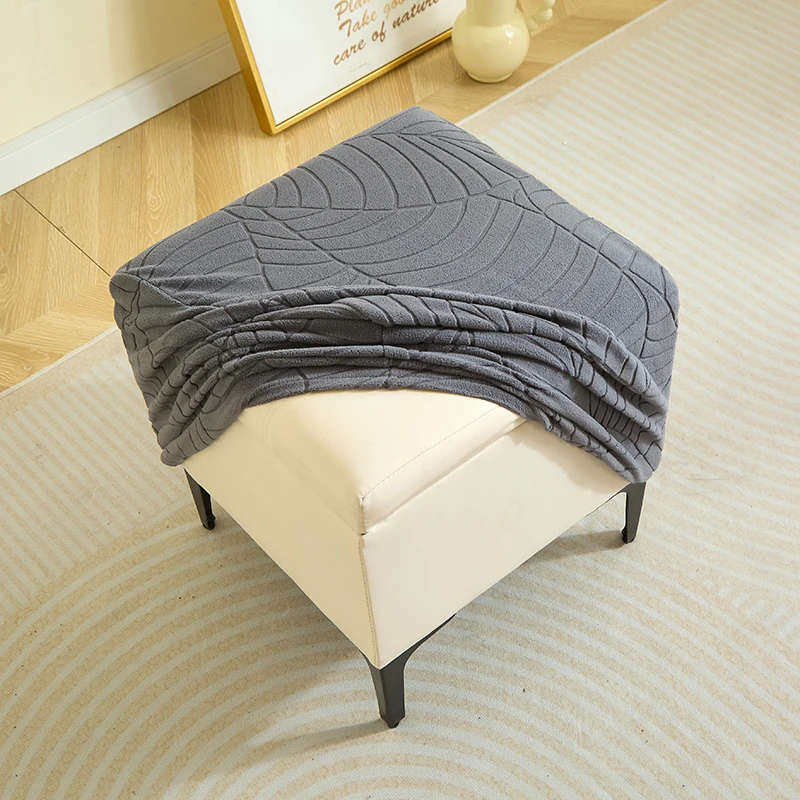 1pc Leaves Jacquard Square Ottoman Cover Elastic Soft Footrest Slipcovers Anti-slip Removable Footstool Cover for Home Decor 4