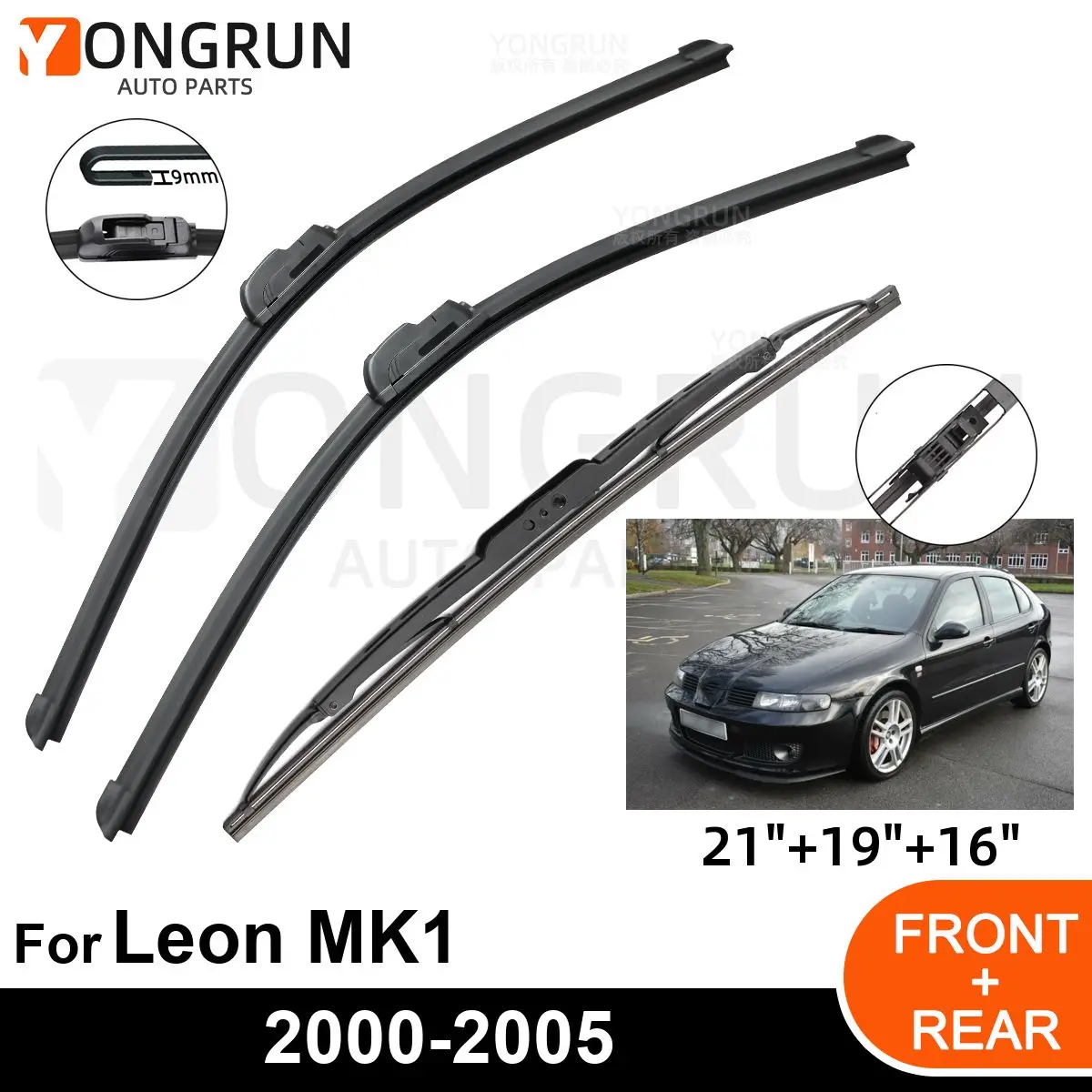 

3PCS Car Wiper for SEAT Leon MK1 2000-2005 Front Rear Windshield Windscreen Wiper Blade Rubber Accessories