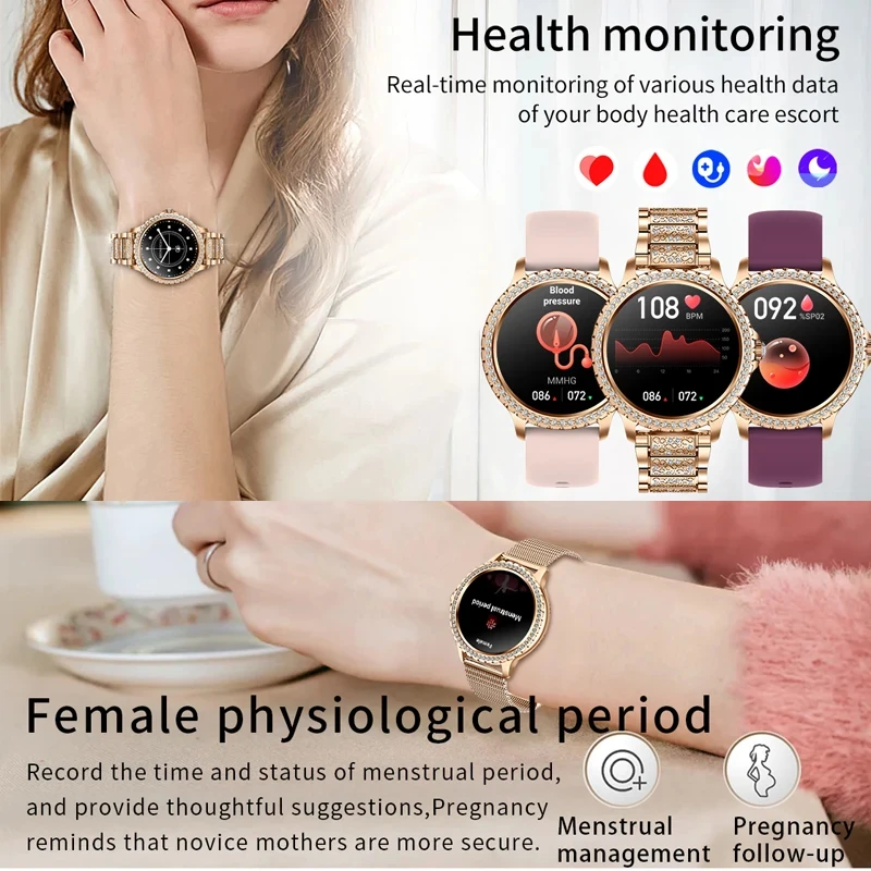 Fashion Luxury Gold Women Smart Watch Heart rate Blood Oxygen Sleep Monitoring Diamond Bracelet Bluetooth Call Smartwatch Ladies 4
