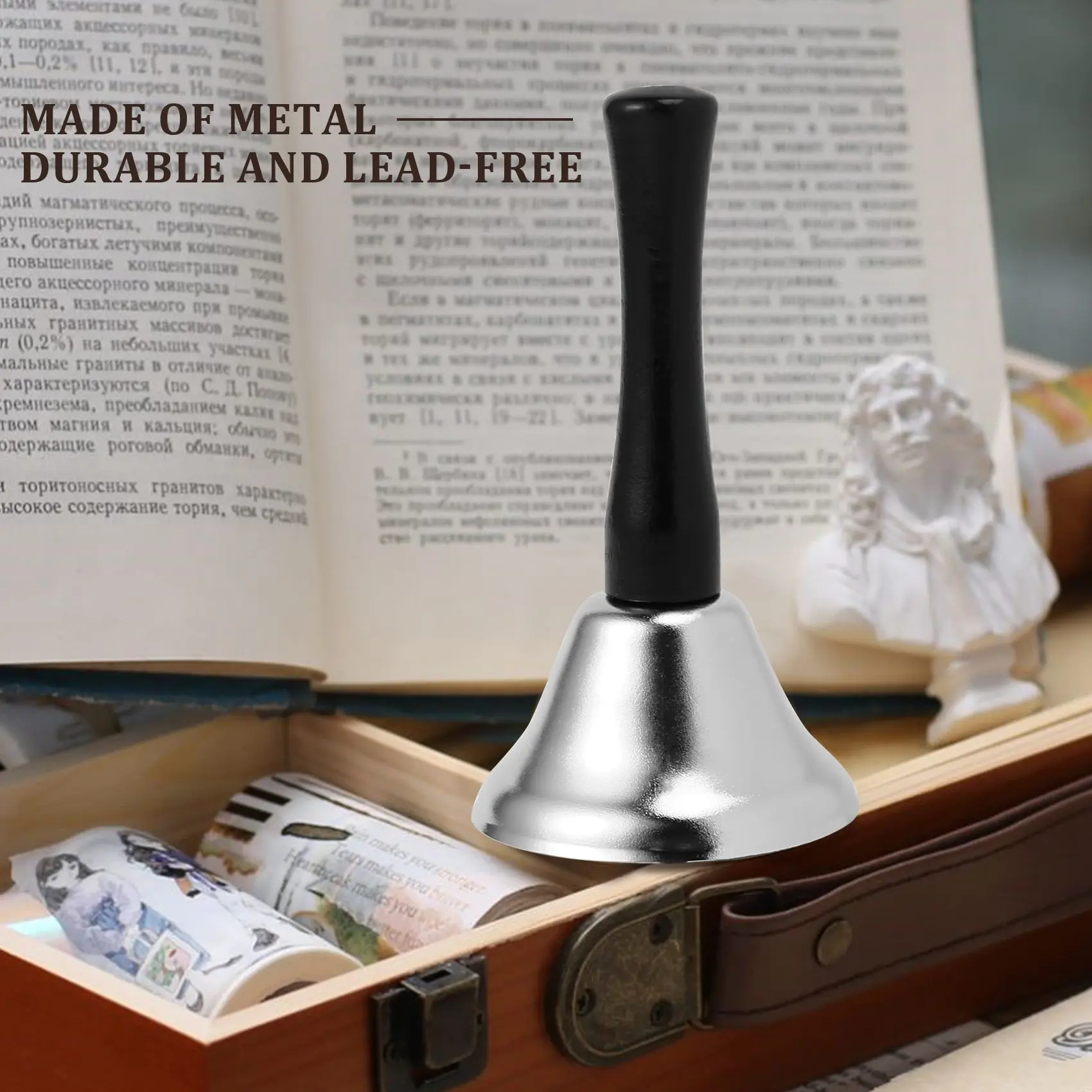 

24 Pieces Hand Bells Silver Steel Service Handbells Black Wooden Handle Diatonic Metal Bells Musical Percussion (Nickel White)