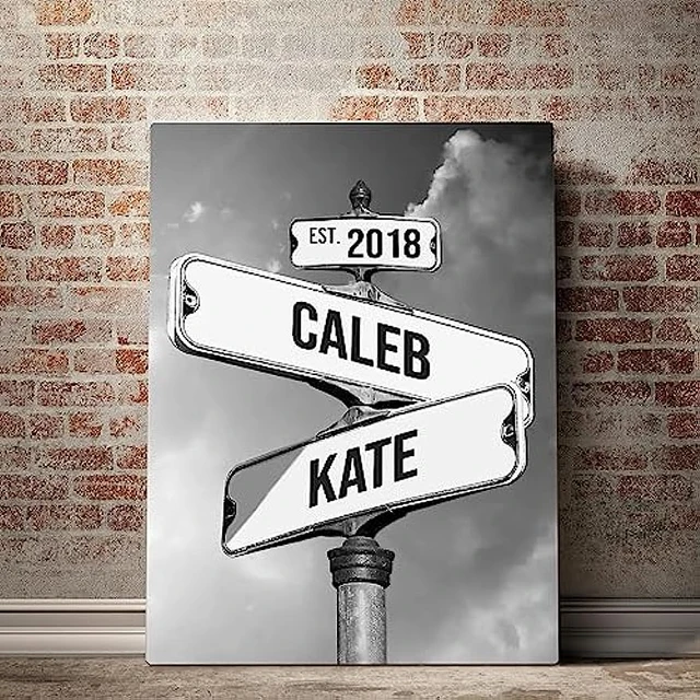 Personalized Canvas Vintage Street Sign for Couples, Crossroads Street Sign  Home Decoration Metal Wall Sign