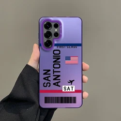 Silver IMD Cover with United States Airplane Ticket Art Design - Samsung S22 5G (B1 - Purple)