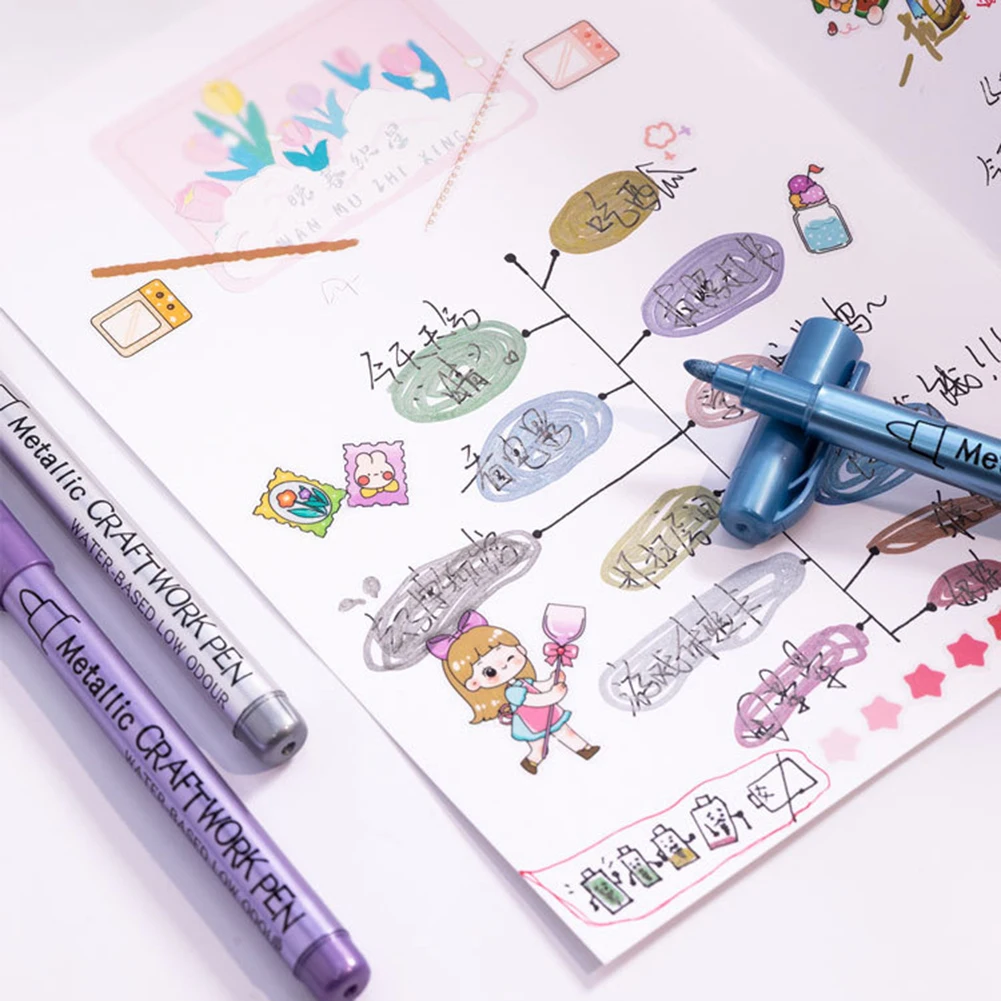 12 가지 색상 금속 공예품 펜 페인트 마커 다기능 공예 미술 페인트 펜 카드 만들기 그림 생일 선물