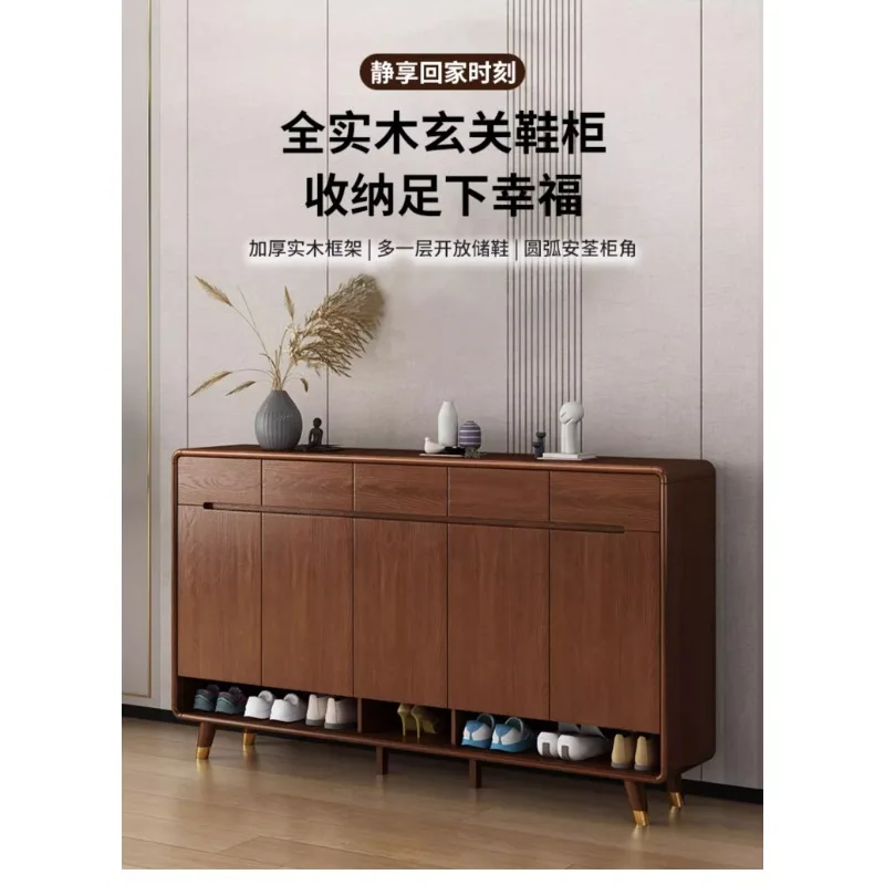 

Solid wood shoe cabinet, pure solid wood household entrance solid wood entrance new Chinese style foyer balcony storage cabinet