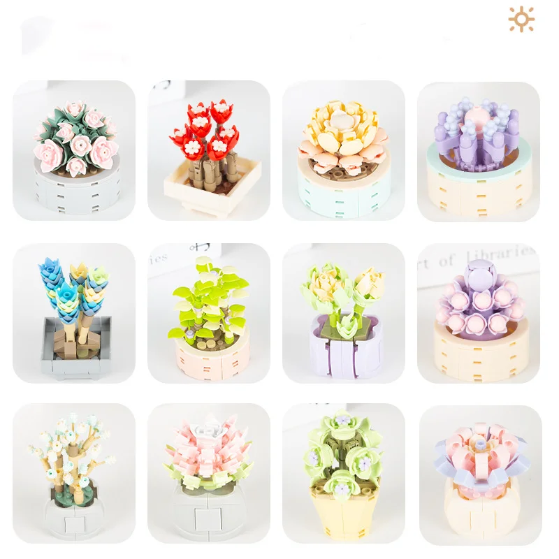 

Succulent Building Blocks Home Garden Indoor Decoration Plants Potted Flower DIY Bonsai Building Blocks Children Birthday Gift