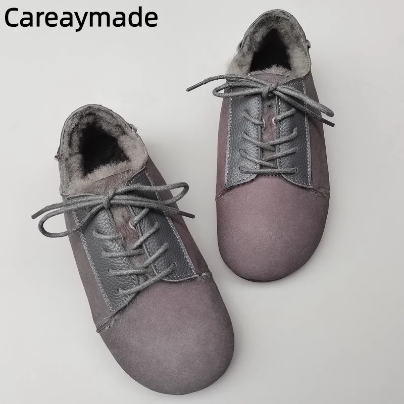 

Careaymade-Genuine Leather Sheepskin&wool integrated women's shoes, plush thick anti slip,flat soft soles winter warm shoes