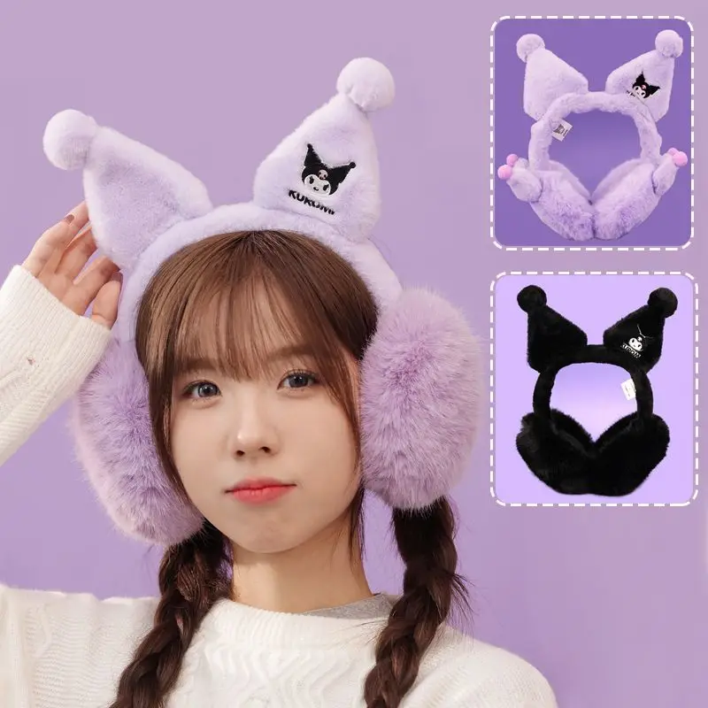 

Sanrio Kuromi animation peripherals cute kawaii style girls winter cold-proof plush warm all-inclusive creative folding earmuffs