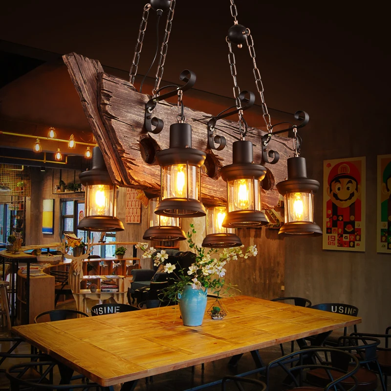 RetroSolidWoodHangingchandelierLOFTBarVintageIndustrialOld