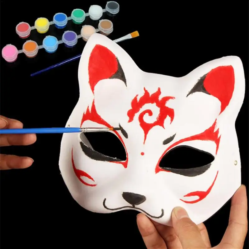 

10pcs Paper Blank White Mask Halloween Cosplay Cat Foxs DIY Paintable Half Face Mask Animal Costume Party Decorate Craft Prop