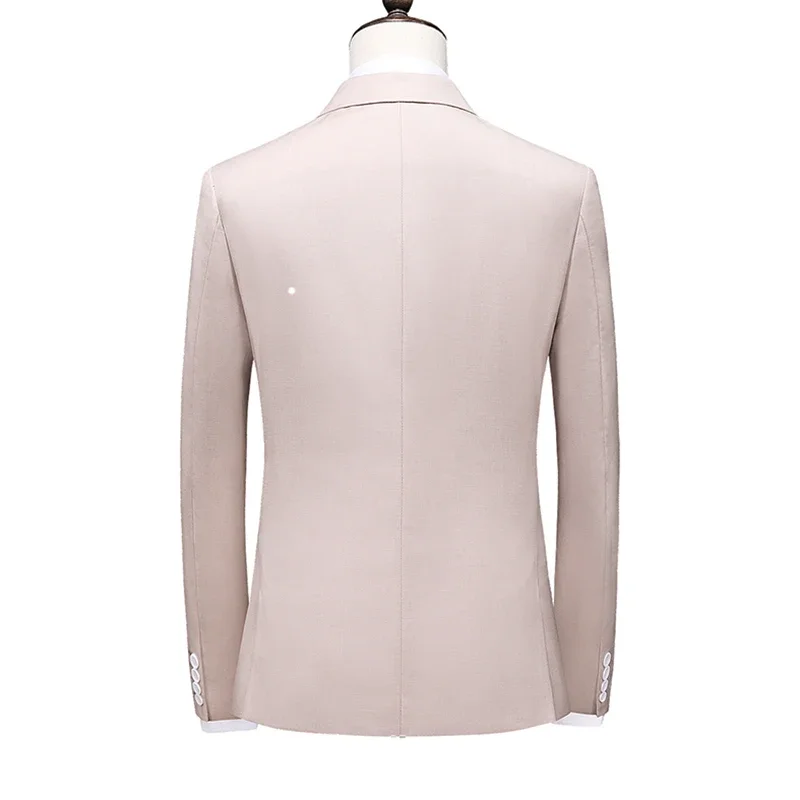 3 Pcs Set Suit Jacket Pants Vest / Fashion Men's Casual Boutique Double Breasted Solid Color Blazers Coat Trousers Waistcoat