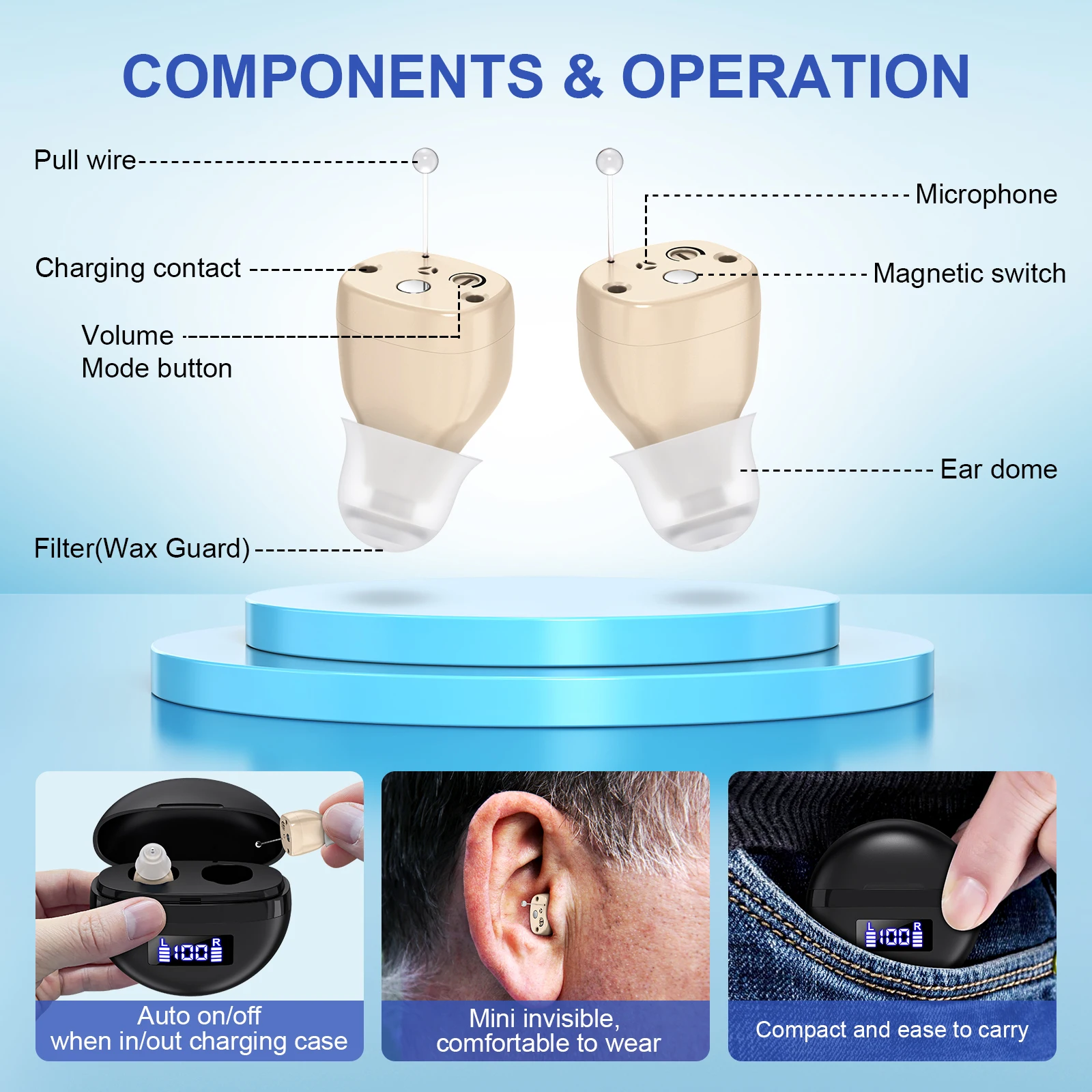 Auricolari Personali, Piccoli Auricolari Nascosti con Vestibilità Confortevole, Amplificatori Acustici con Riduzione del Rumore, Apparecchi Acustici Digitali - Image 2