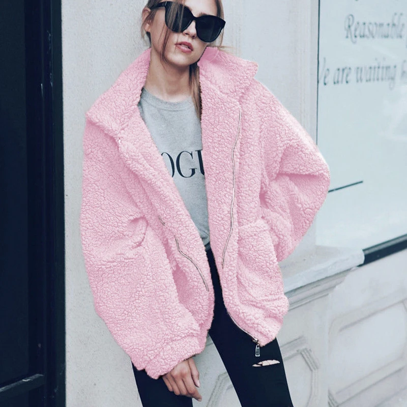 Faux Fur Coat Women 2022 Casual Warm Soft Zipper Fur Jacket Plush Overcoat Pocket Oversize Teddy Coat Female Autumn Winter