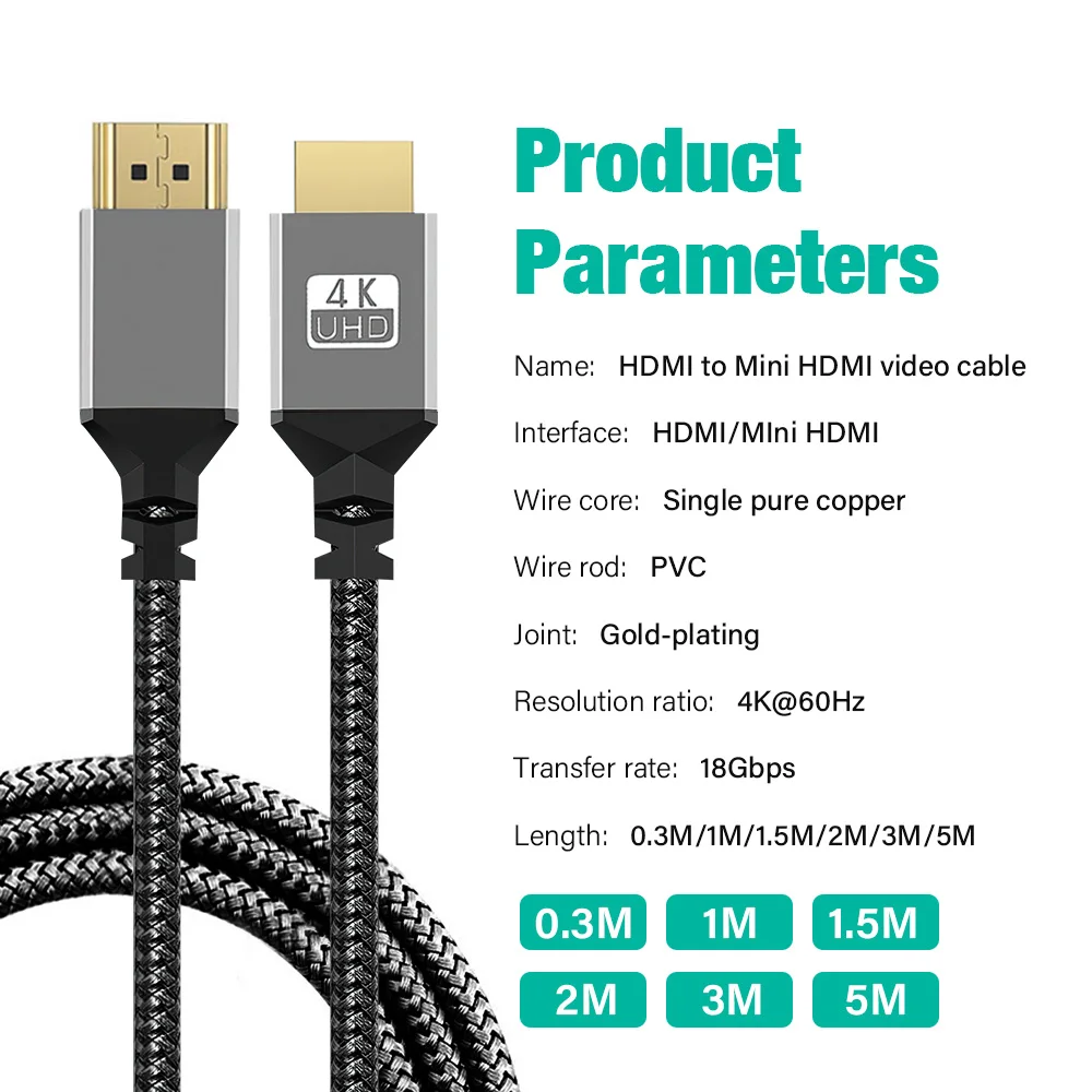 High-Speed 4K HDMI to Mini HDMI Cable - Multiple Length Options