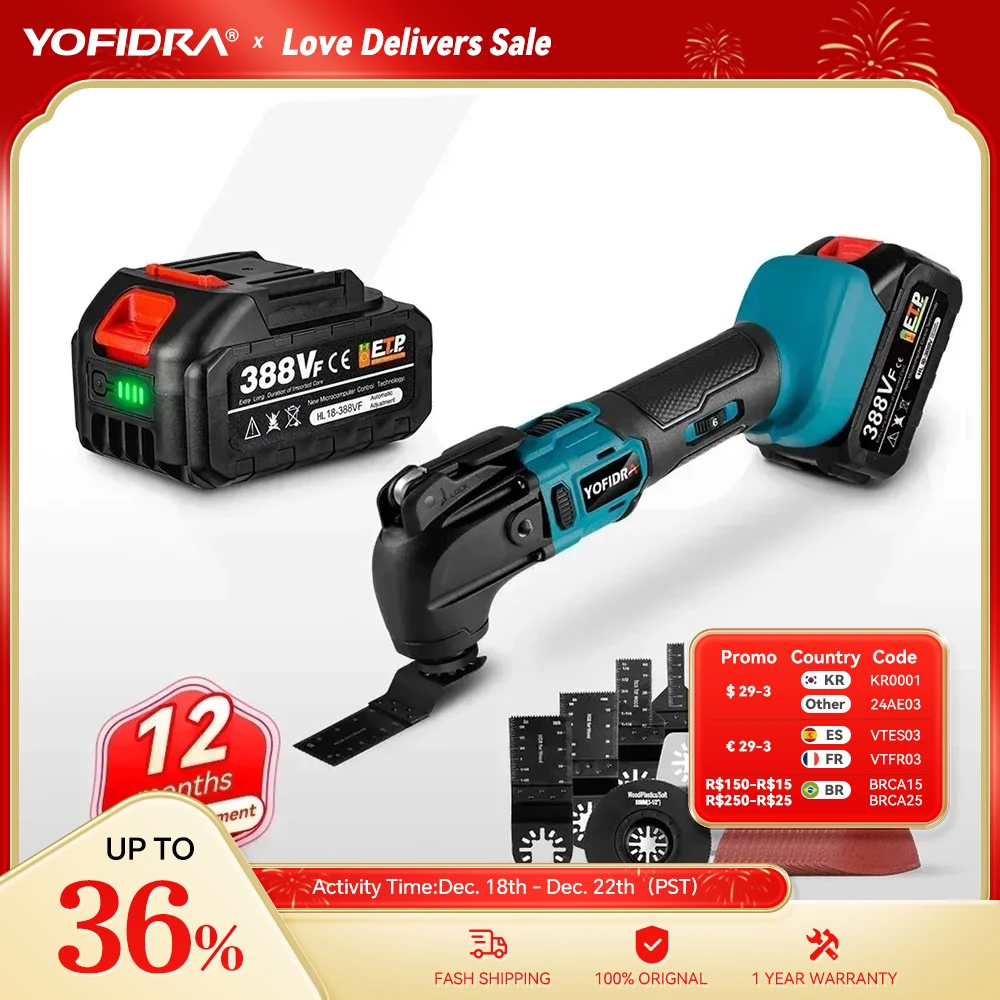 Yofidra Strumento Multifunzione Oscillante Sega Elettrica Trimmer Pala Tagliatrice Per Makita 18V Batteria Strumento Per La Lavorazione Del Legno