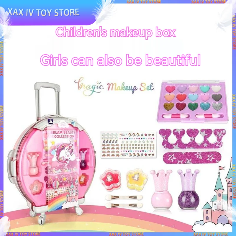 

New Hot Children's Makeup Set Cosmetic Toys Full Set Cosmetic Box Jewelry Lipstick Girl Suitcase Toys Childrens Birthday Present