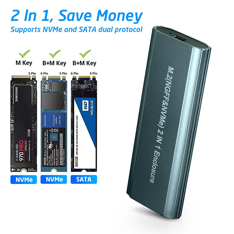 M.2 to USB 3.1 SSD Case Dual Protocol M.2 NVME PCIe NGFF SATA M2