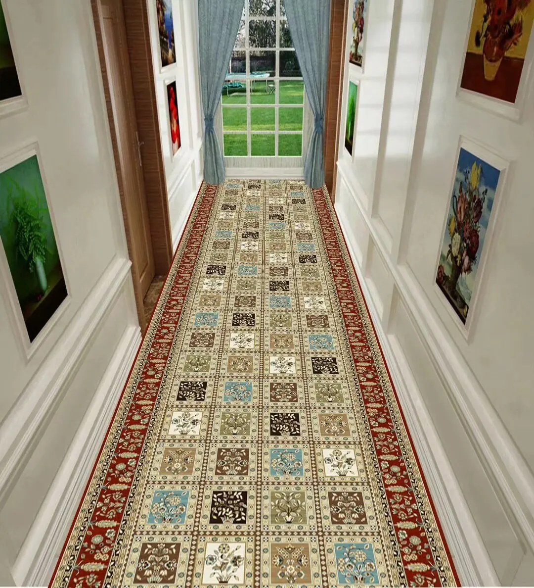 Persian Retro Villa Long Corridor Carpet Luxury Lobby Long Runner Area Rug IG Washable Non-slip Comfortable Stairway Mat Durable 4
