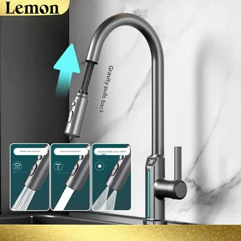 ก๊อกน้ำตก LED สีเทาปืนพร้อมจอแสดงผลอุณหภูมิดิจิตอลแบบดึงได้ห้องครัว/อ่างล้างหน้าห้องน้ำผสมก๊อกน้ำอ่างล้างหน้าร้อน/เย็น 2