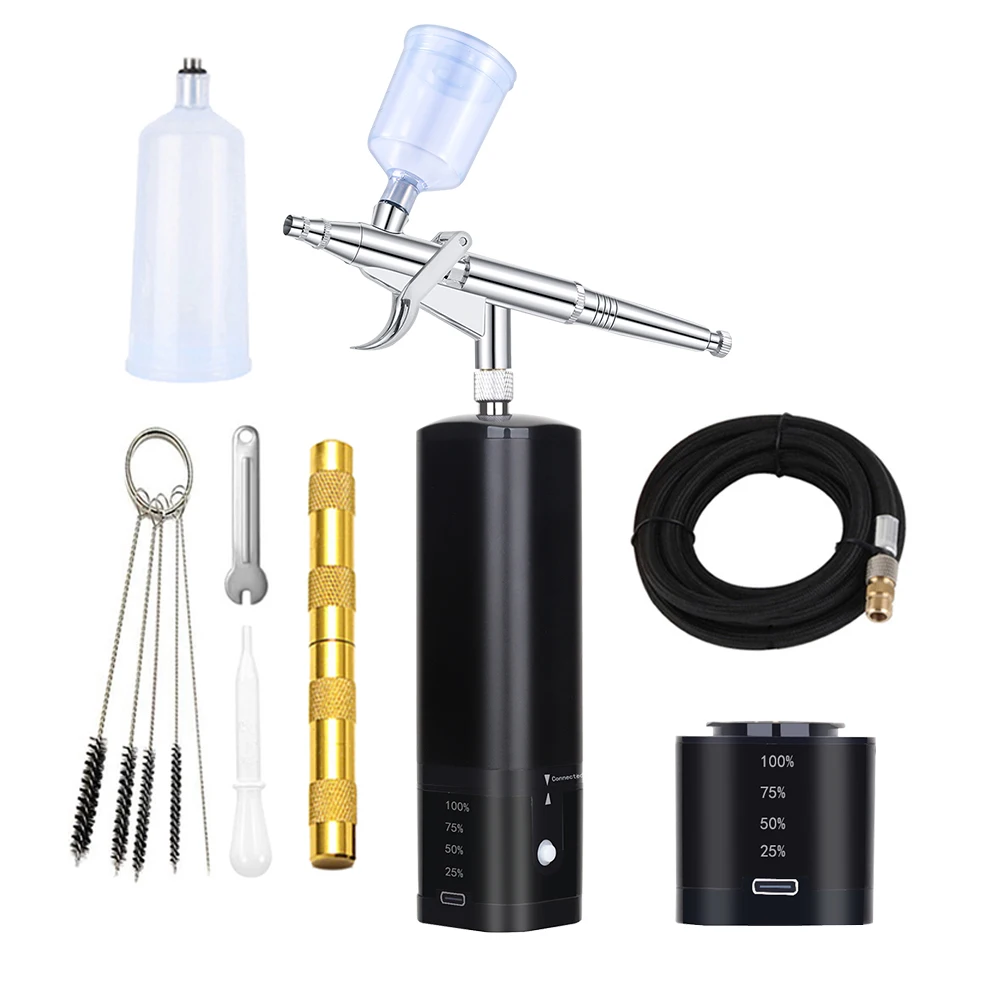 TM100-116W Cordless Airbrush Air Rechargeable Compressor Makeup Kit Nail Art Car Super Quiet Replace Battery Pneumatic Tool 1pcs air compressor fan blade replacement waterproof super quiet 0 5 inner bore 10 impeller direct on line motor 14mm shaft