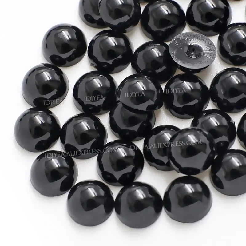 Jet Black Half Round Imitation Pearl Beads
