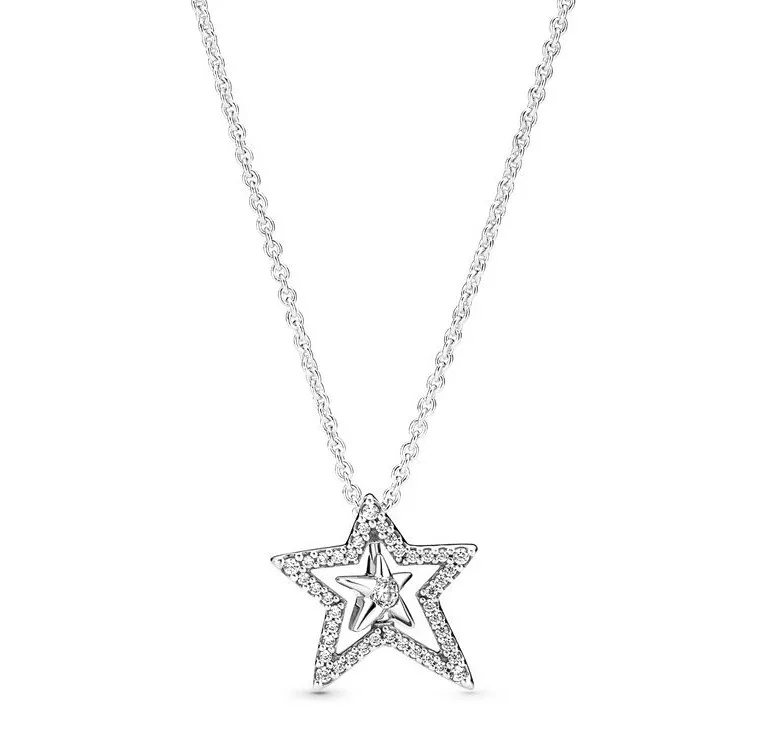 

Original Pave Asymmetric Star Collier Necklace For Women 925 Sterling Silver Bead Charm Necklace Fashion Jewelry