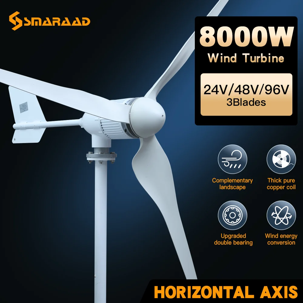 8000W Turbina Wiatrowa z Systemem Solarnym (4 panele solarne) z Polski za $1000.56 / ~3736zł