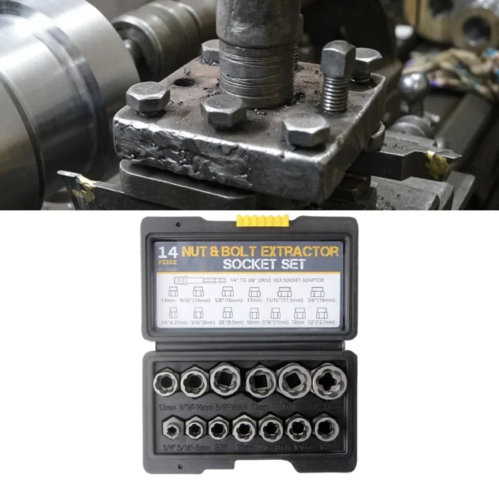 14 Pieces Damaged Bolt Removal Tool Impact Bolt & Nut Remover Set Alloy Damaged Nut Remover Extractor Socket Tool
