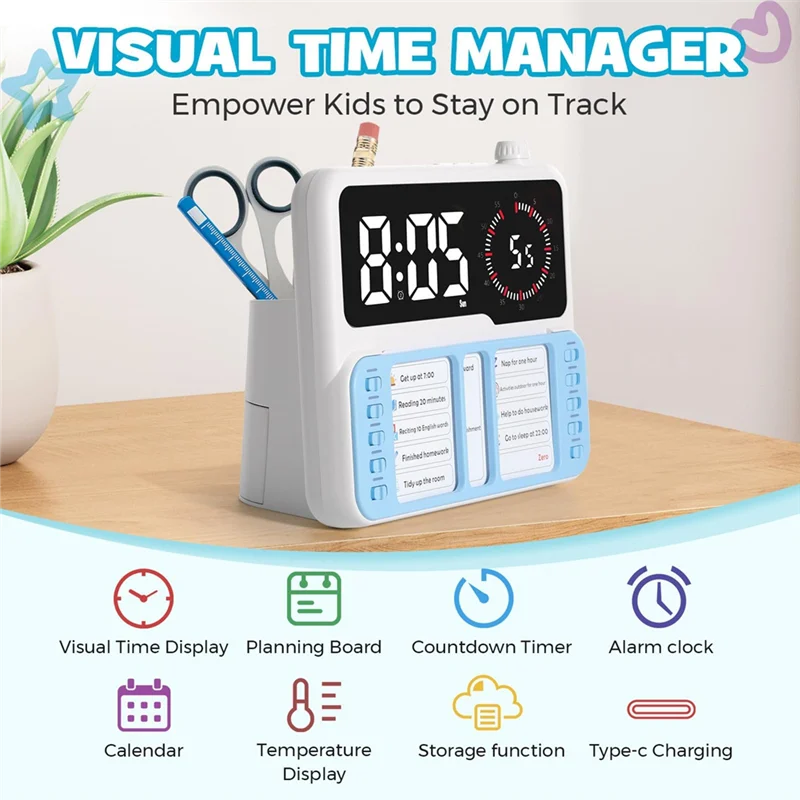Timer Visivo ADHD Con Tabella Faccende – Strumento Gestione Tempo Con Sveglia, Vibrazione E Modalità Silenziosa, Per Casa E Scuola