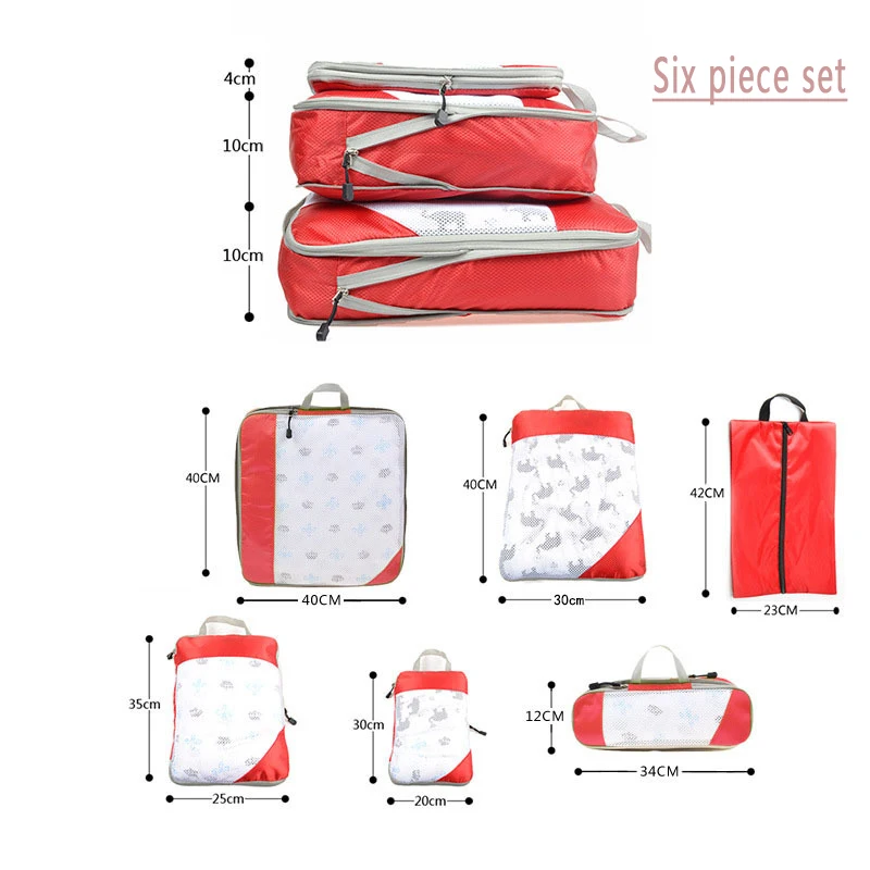 6PCS Compressed Travel Storage Organizer Set With Shoe Bag Mesh Visual Luggage Portable Packing Cubes Lightweight Suitcase Bag 2