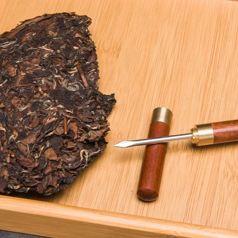 Stainless Steel Tea Needle Solid Sandalwood Ebony Wood Handle Sheath Pu'er Tea Loosening Knife Set
