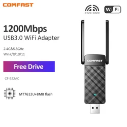 COMFAST USB 3.0 WiFi Adapter 2.4G & 5GHz Dual Band Network Card 1200Mbps Wireless Gigabit Dongle Free-Drive Plug&Play AP Hotspot