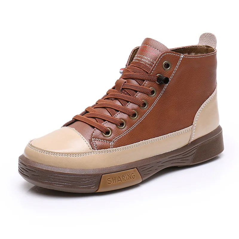 

2023 New Arrival Genuine Cowhide Winter Flat Soft Leather High-top Shoes Beef Tendon Soft Bottom Leisure Casual Shoes