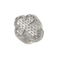 Iced Out Bling Cross Finger Ring Silver Color Cubic Zirconia Prong Setting CZ Stone Luxulry Men Women Hip Hop Fashion Jewelry 2