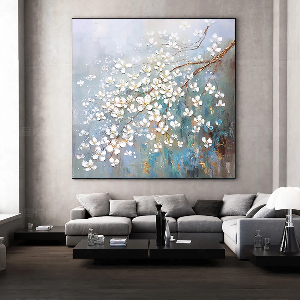 

Hand Painted Oil Painting Abstract Flower Plum blossom Porch Decorative Painting Living Room Bedroom Square Painting Salon Mural