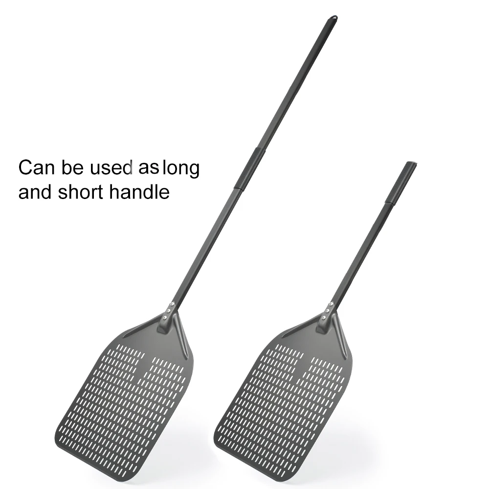 PizzAtHome 9/8/7 Inch Hard Coating Long Handle Perforated Removable Pizza Turning Peel Pizza Shovel Aluminum Paddle Peel
