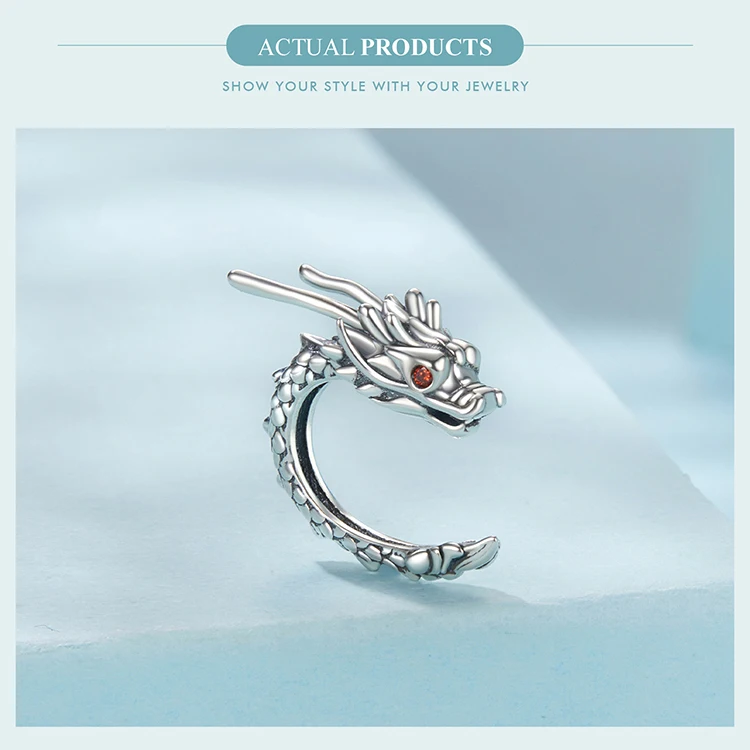 Bamoer Original 925 Sterling Silver Dragon Ear Clip Earrings Cuff Unique White Gold 1PC For Women Party Daily Gift Fine Jewelry