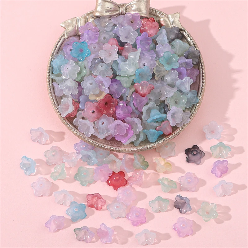 100/200 Stück Abutilon-Blumen-Lampwork-Acryl-Farbverlaufsperlen, 12 x 7 mm, lose für Schmuckherstellung, Haarnadel, Halskette, Armband, Perlen