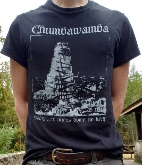 CHUMBAWAMBA black metallic t-shirt, unique graphic printed CHUMBAWAMBA black metallic t-shirt, unique graphic printed