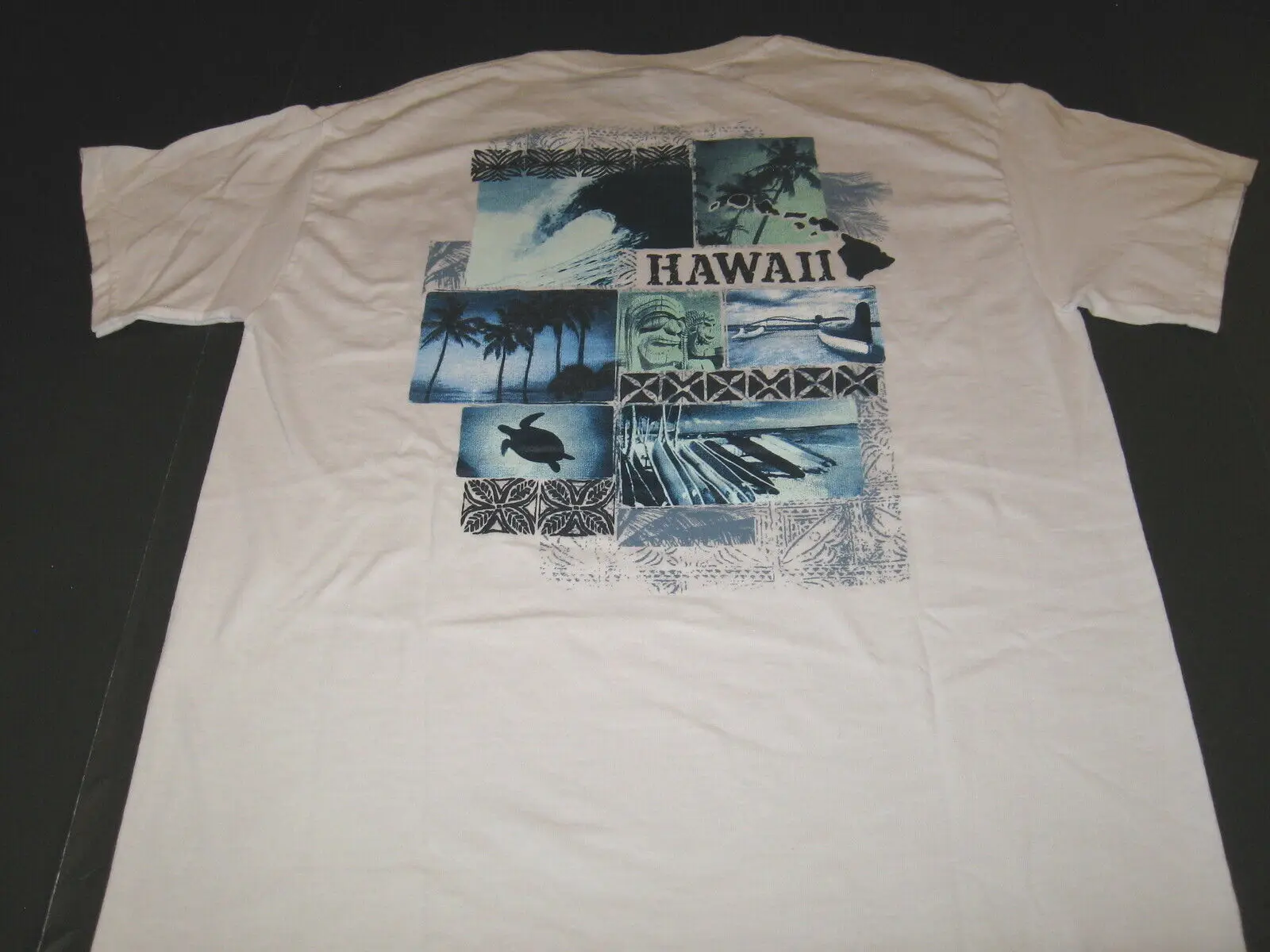 Hawaii Ocean Waves Palm Trees Canoes Maglietta Delle Isole Hawaiane New Nwt Maniche Medie Lunghe O Corte