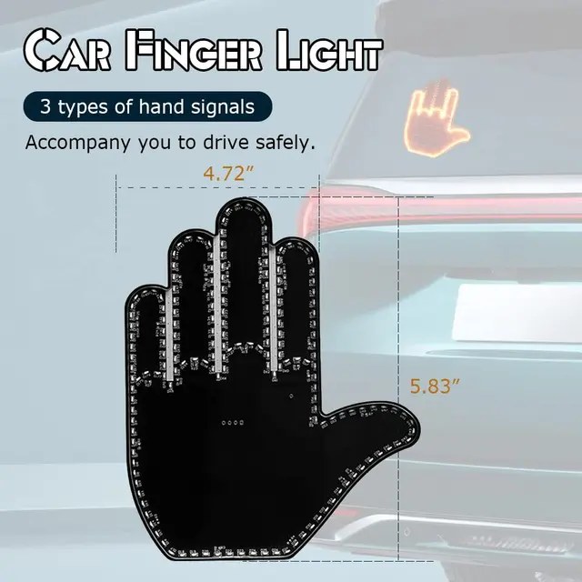 NEW Car Finger Light with Remote,Road Rage Signs Middle Finger Gesture Light  US