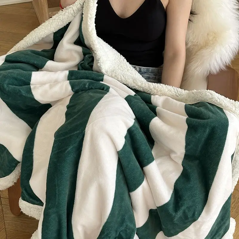 Nordic Stripes Hit Color Winter Thickened Milk Velvet Lamb Blanket