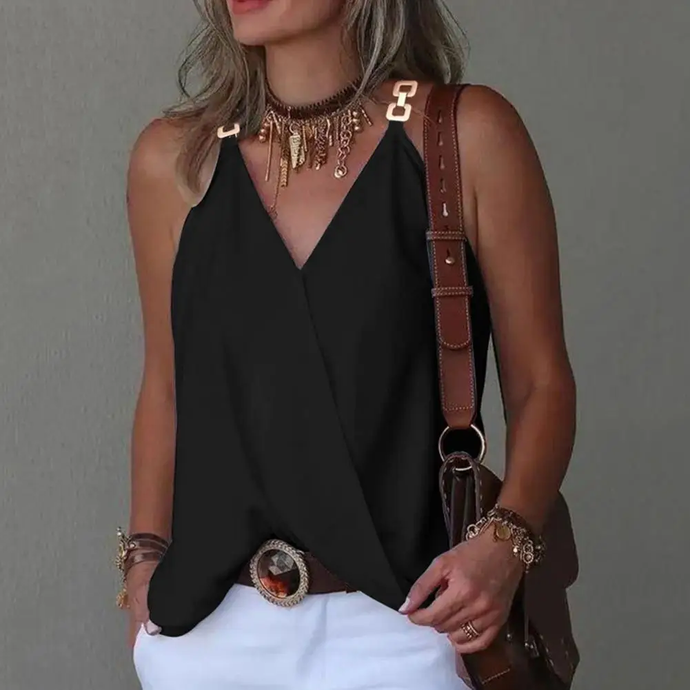 

V Neck Women Summer Vest Sleeveless Loose Butterfly Print Casual Off Shoulder Office Lady Tank Top Blouses Female Clothes