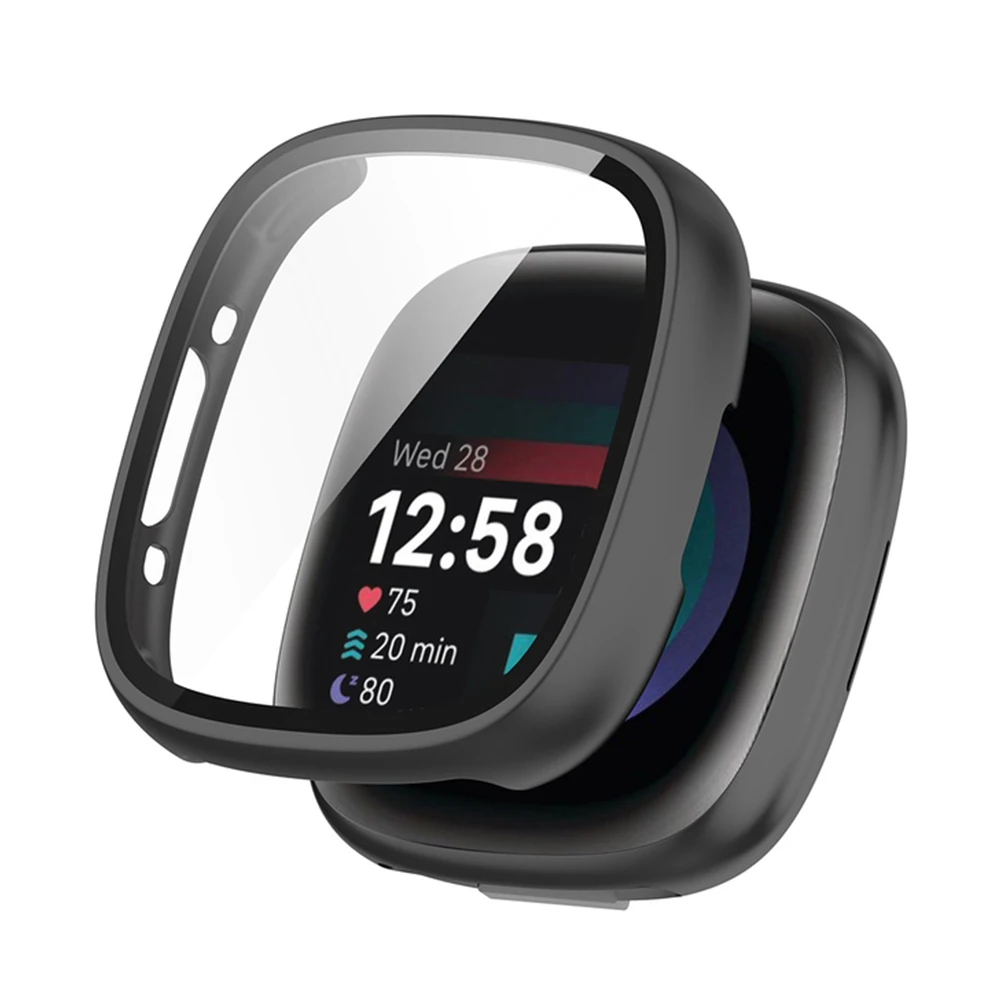 زجاج + حافظة لساعة Fitbit Versa Versa 4 واقي ممتص...