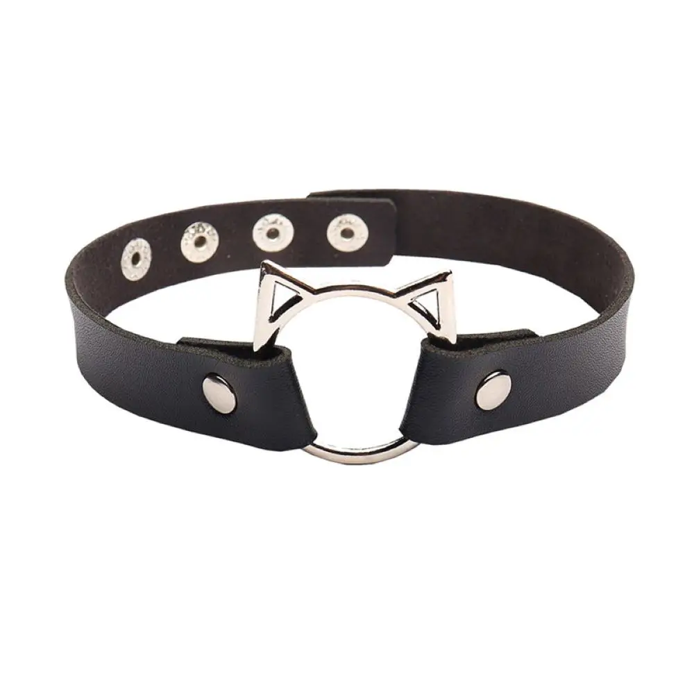 Uyee mulher homem gótico gargantilha colar preto couro do plutônio punk rebite colar com corrente sexy aço inoxidável jóias pingentes redondos