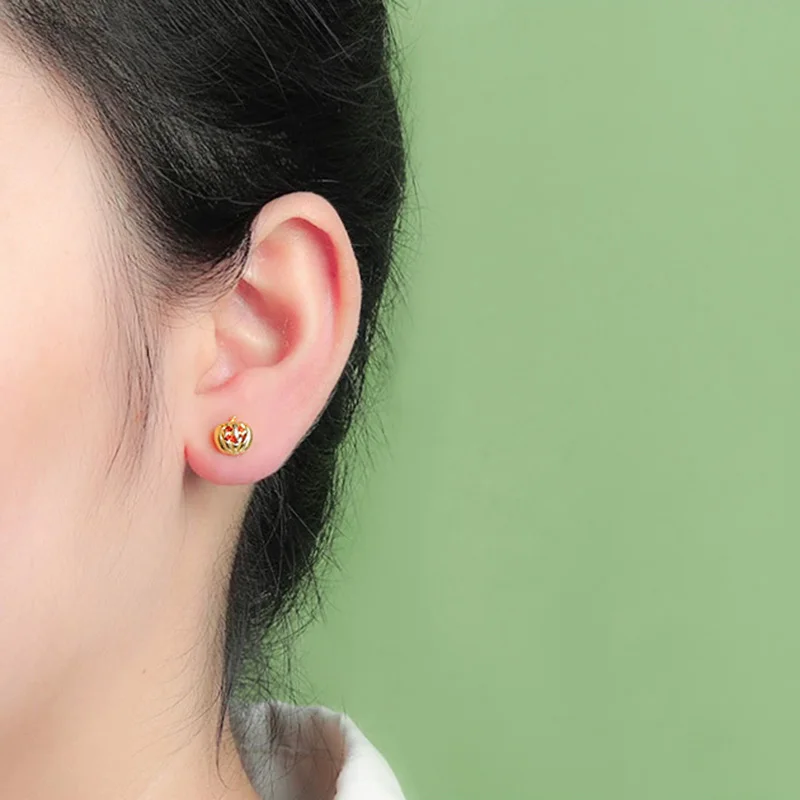 TrustDavis 진짜  키즈 할로윈 호박 CZ 스크류 스터드 귀걸이 딸 소녀 파인 쥬얼리 선물 DF2009