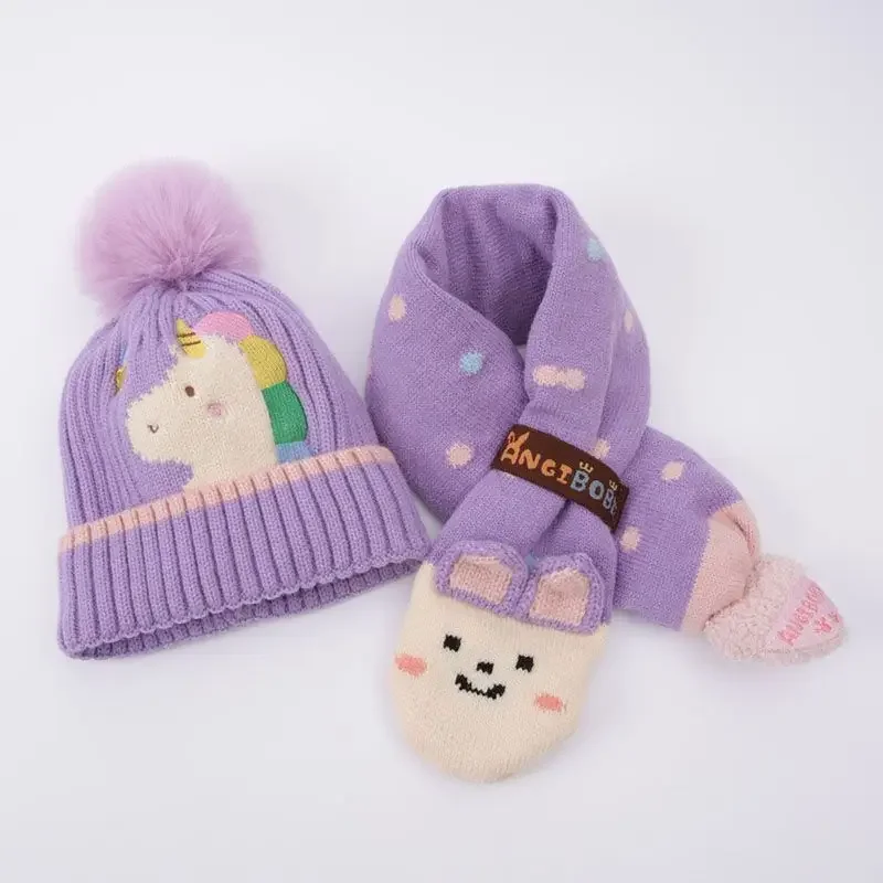 

Baby Hat and Scarf Set Winter Warm Thick Knitted Cap Cartoon Dinosaur Bunny Beanies Scarf For Children Girls Boys Baby Clothing