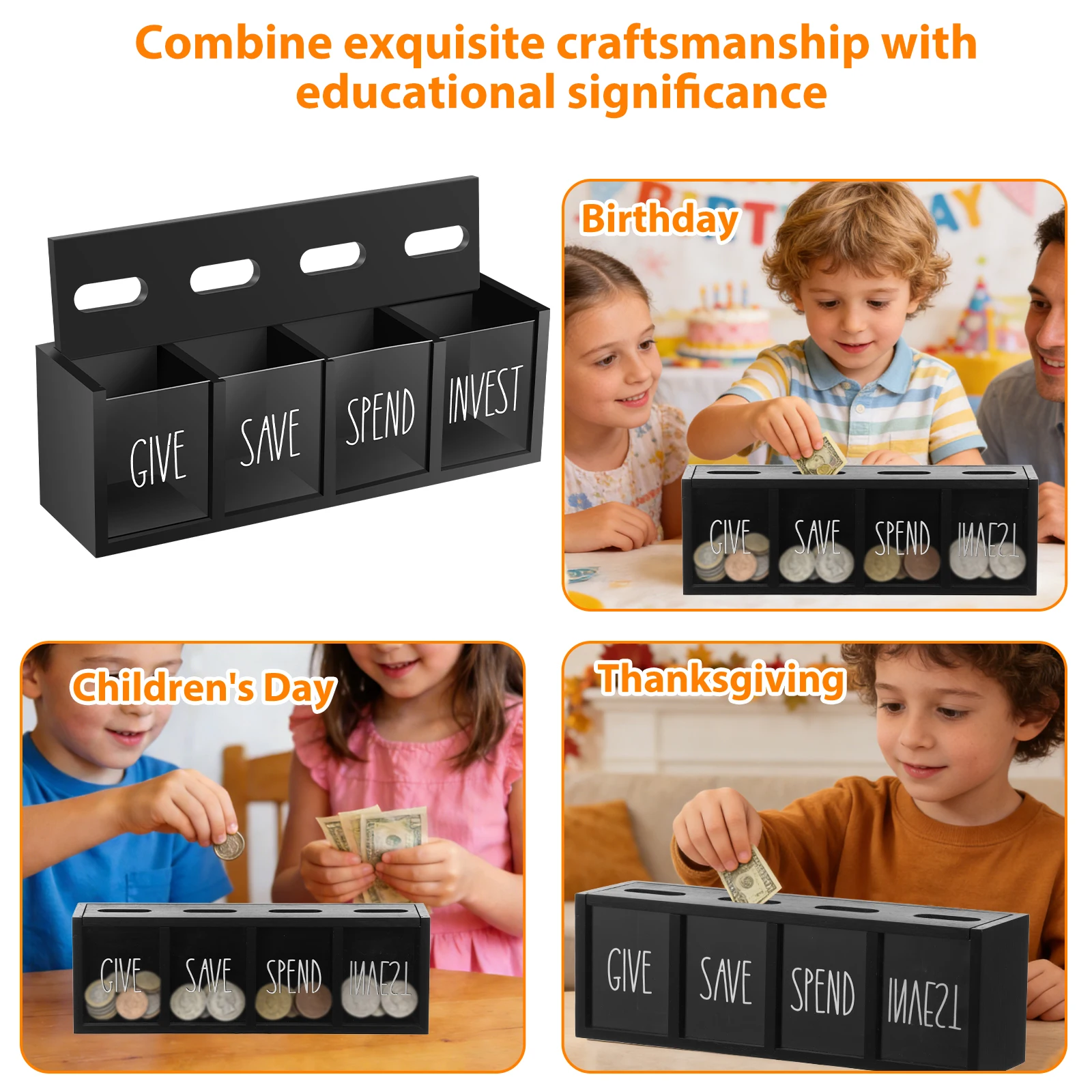 4 griglie offrono salvadanaio in legno per bambini, da parete, con coperchio magnetico e visualizzazione dei risparmi giornalieri._voghion.com