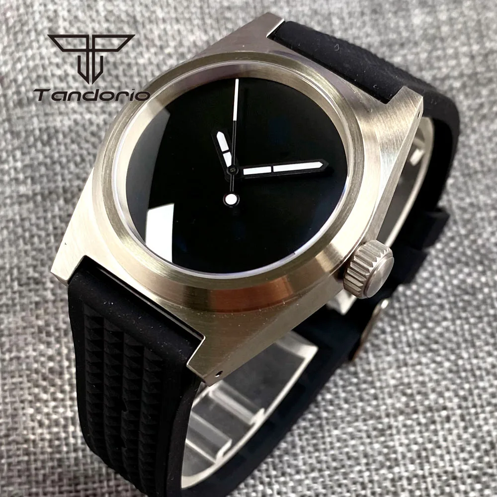 Tandorio Simple 38mm 200M Automatic Men Dive Watch Brushed Case NH35A PT5000 All Black Sterile Dial Sapphire Glass Rubber Strap fajarina quality 38mm unique fashion unisex retro belts for men women jeans mens black red brown geunine leather belt n17fj177