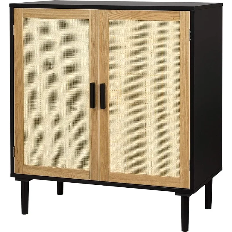 

Finnhomy Sideboard Buffet Cabinet, Kitchen Storage Cabinet with Rattan Decorated Doors,Accent Liquor Cabinet,Black/Natural/White