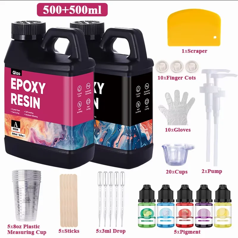 500ml/1000ml Epoxy Resin Kit Crystal Clear, Strong, Bubble-Free Easy Mixing Epoxy Resin Kit for DIY Jewelry Art & Mold Casting 1